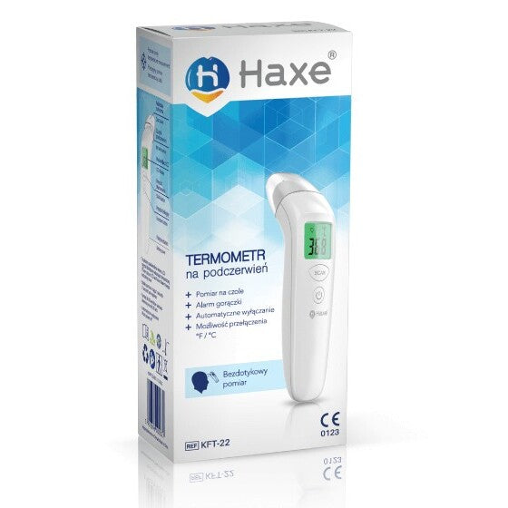 KFT-22 termometr na podczerwień render lewy bok/front opakowanie