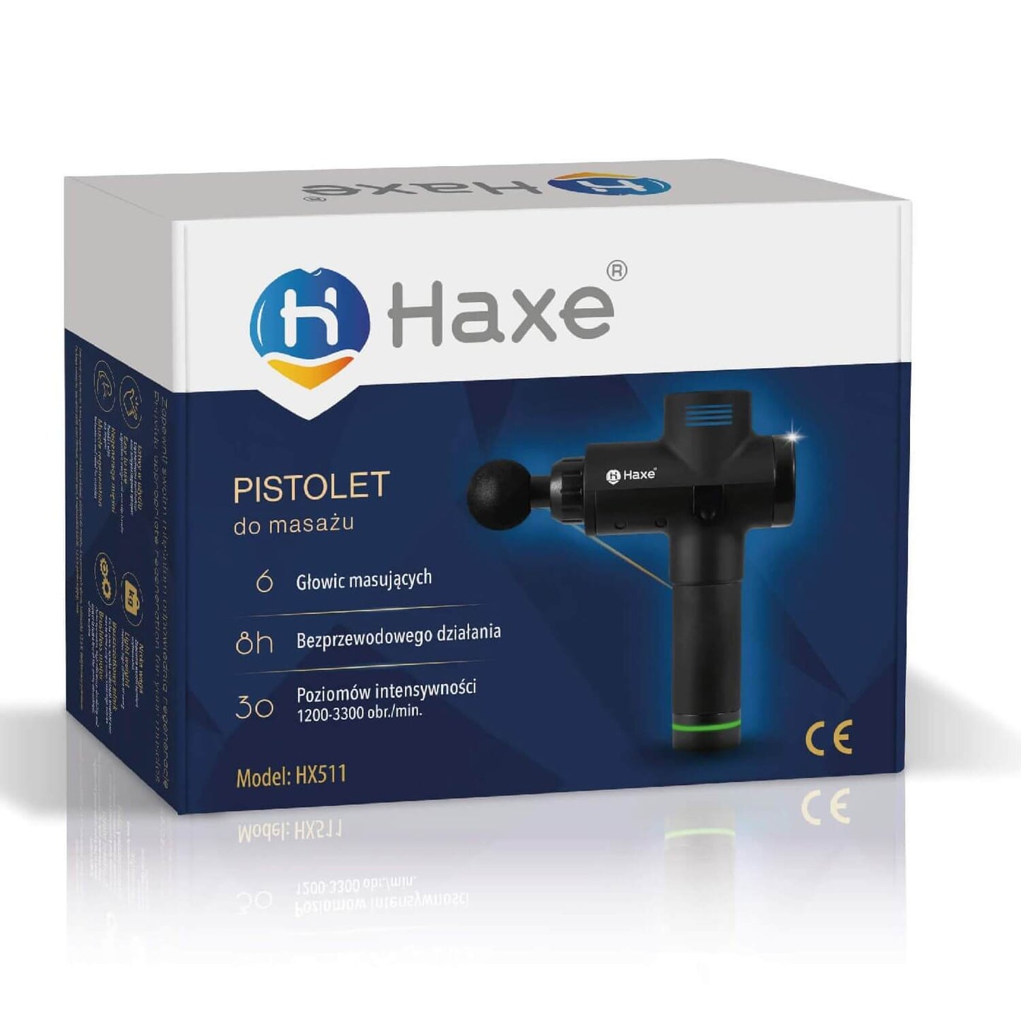Pistolet do masażu Haxe Torro render pudełko front/lewy bok