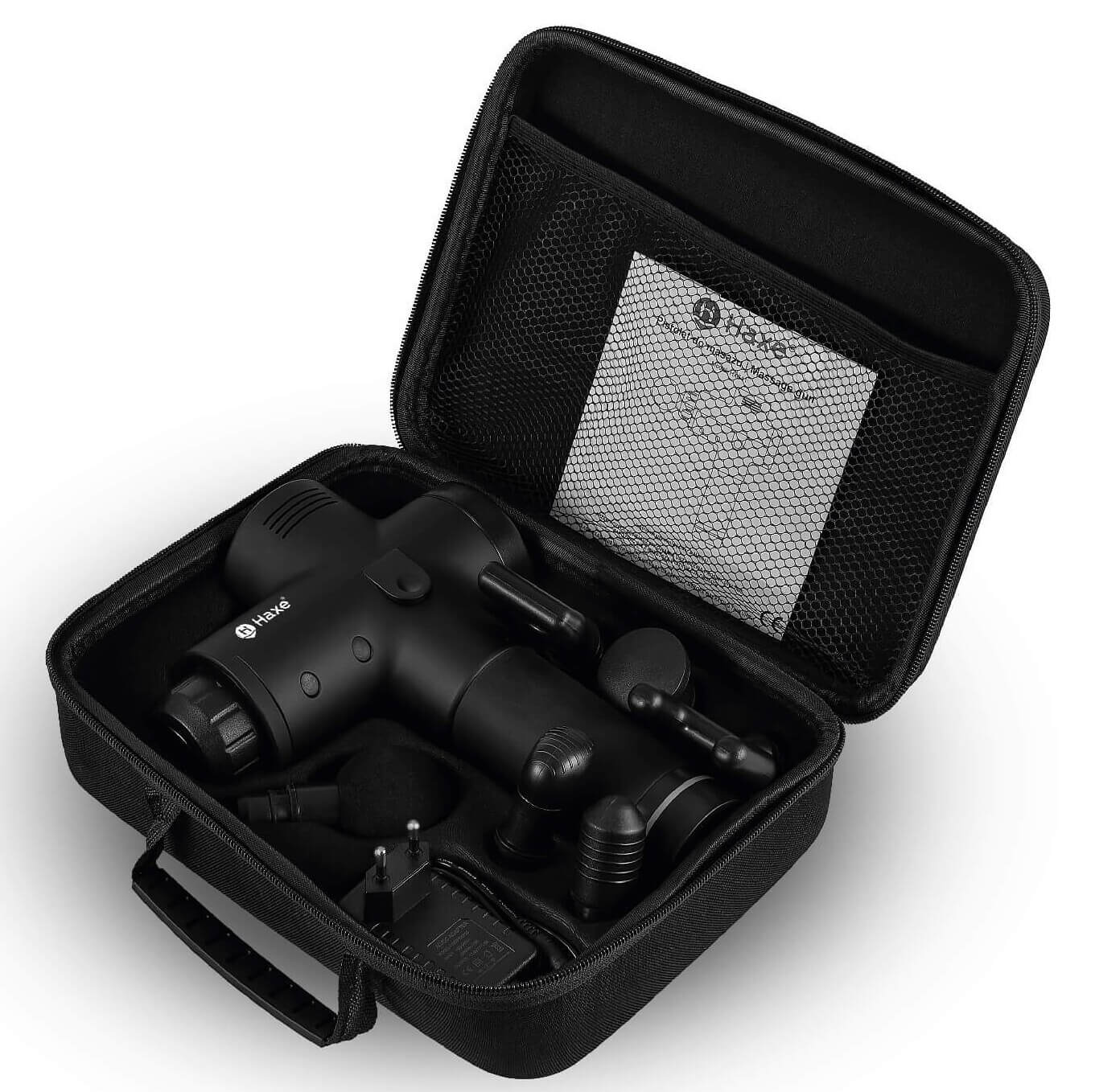 Pistolet do masażu Haxe Torro render walizka z zawartością i instrukcją