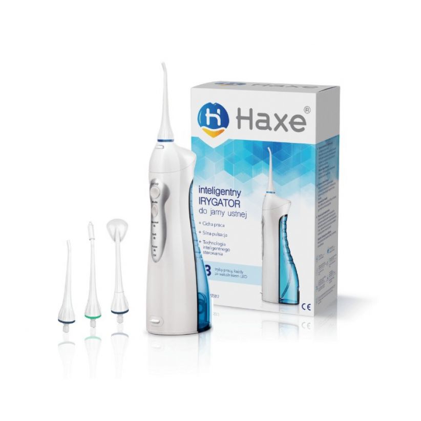 Irygator do zębów haxe hx721 render zawartość opakowania - końcówki, urządzenie, opakowanie